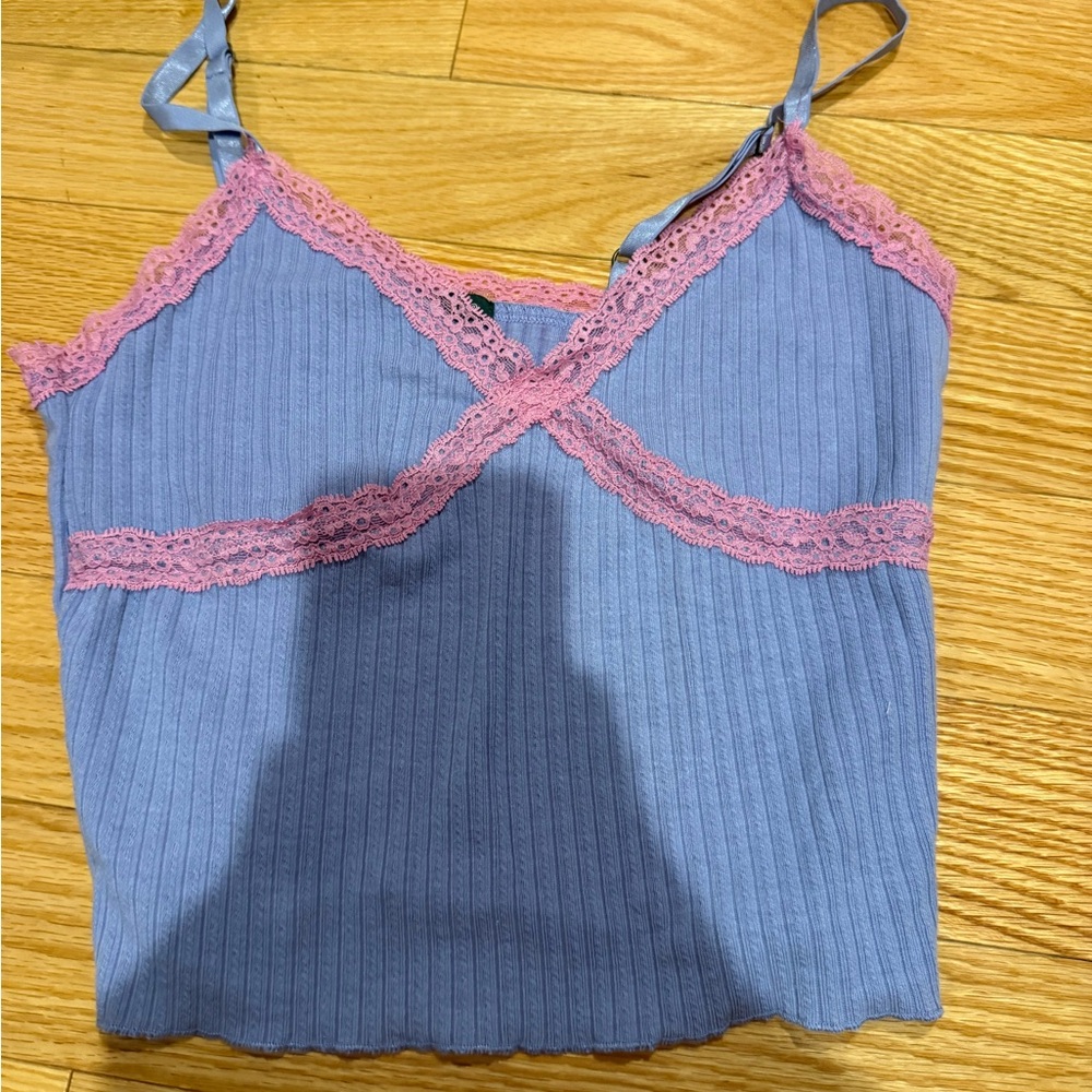 wild fable Lavender Tank Top with Pink Lace Trim
